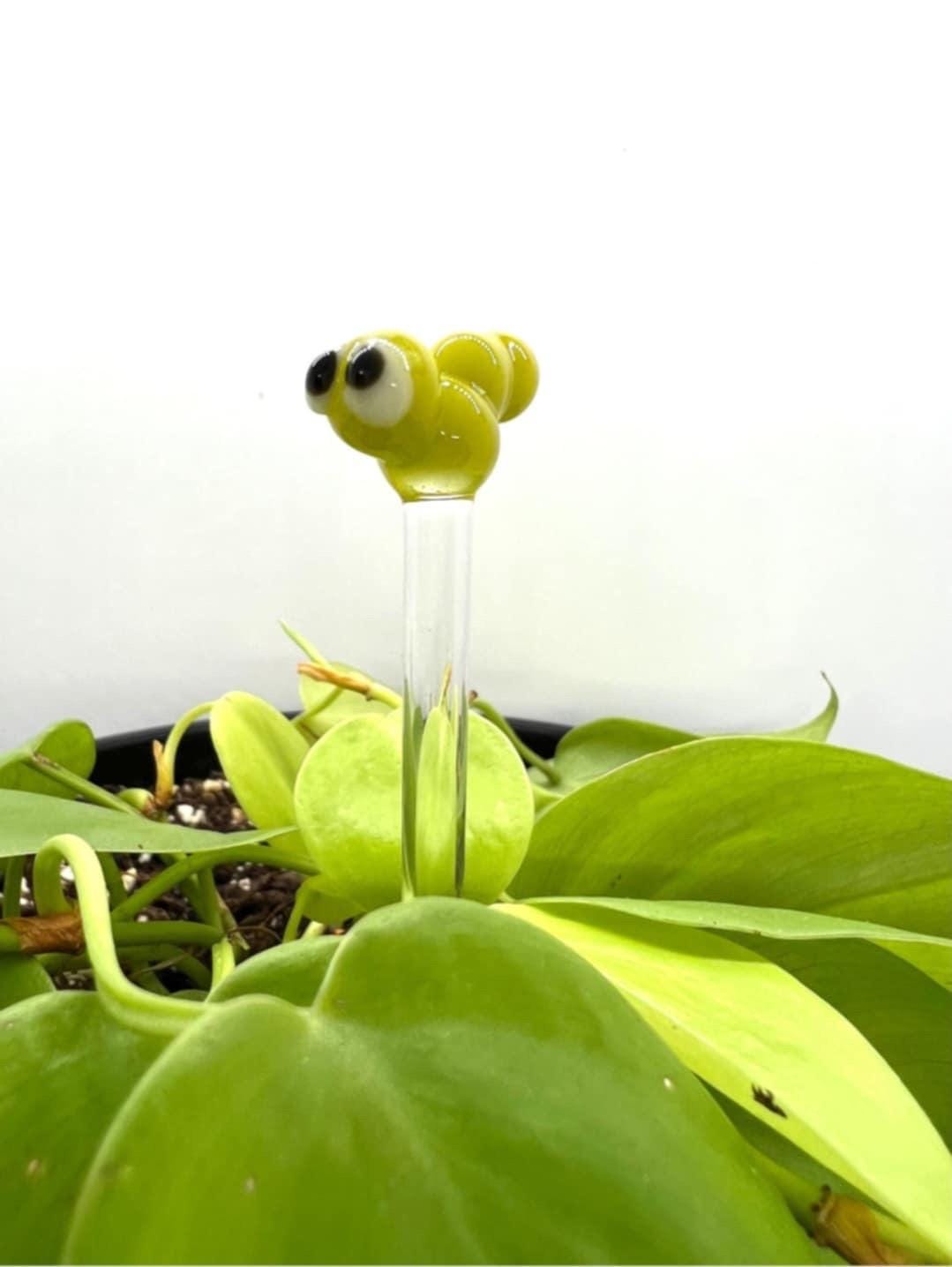 Green Caterpillar Glass Plant Stake- Customizable Length- Free Gift Wrap