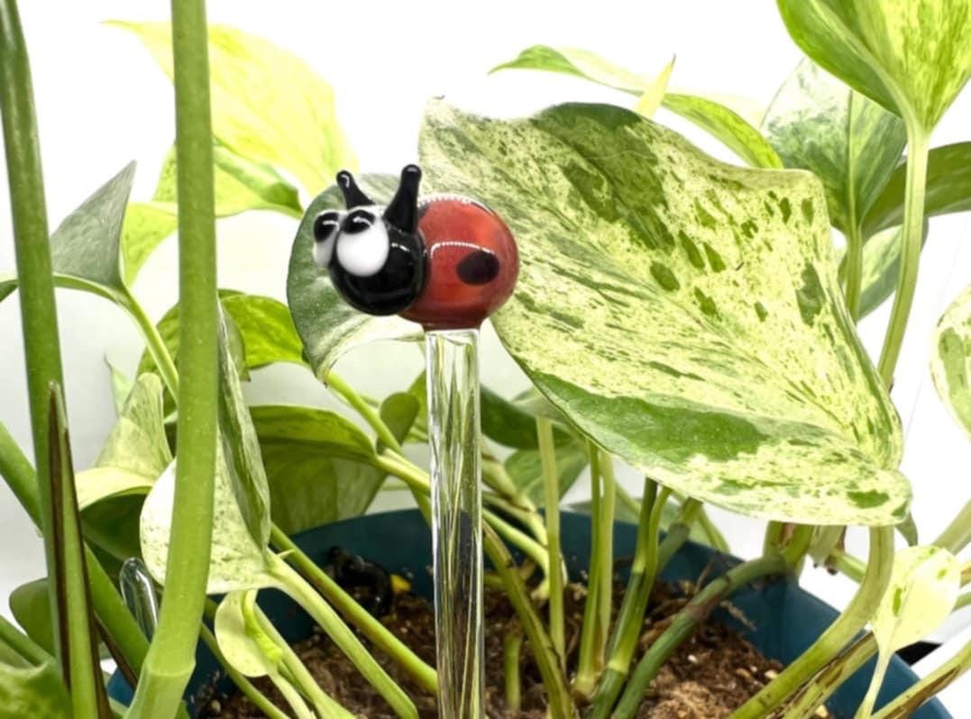 Ladybug Glass Plant Stake
