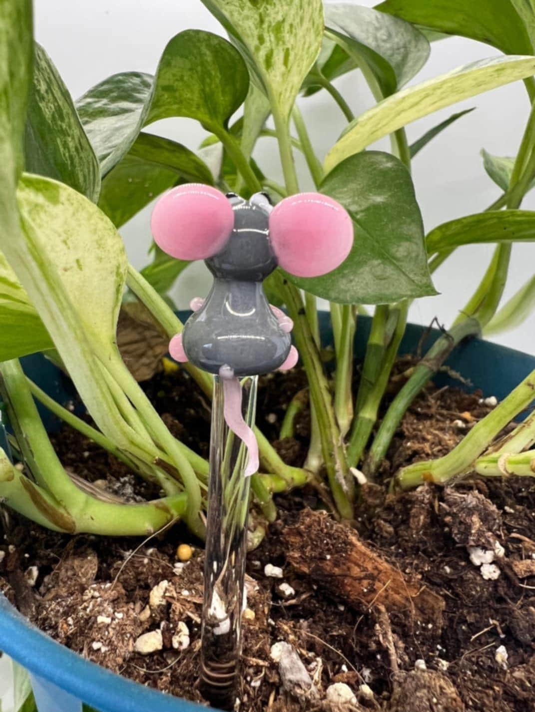 Gray Mouse Glass Plant Stake