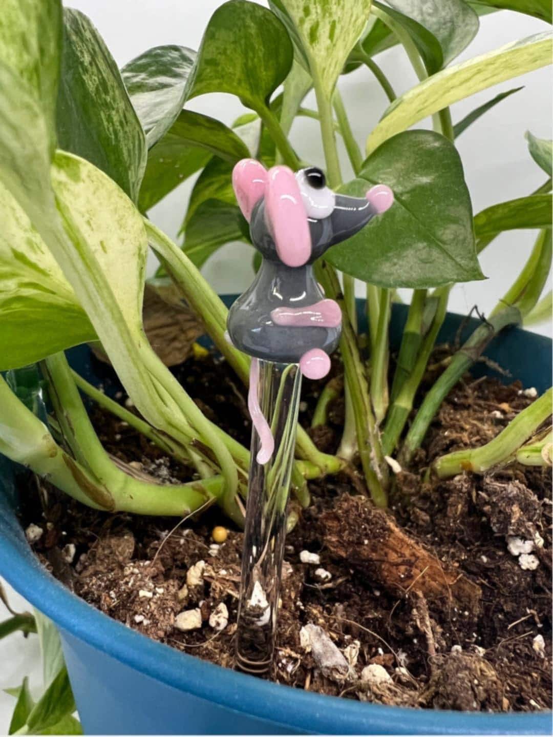 Gray Mouse Glass Plant Stake