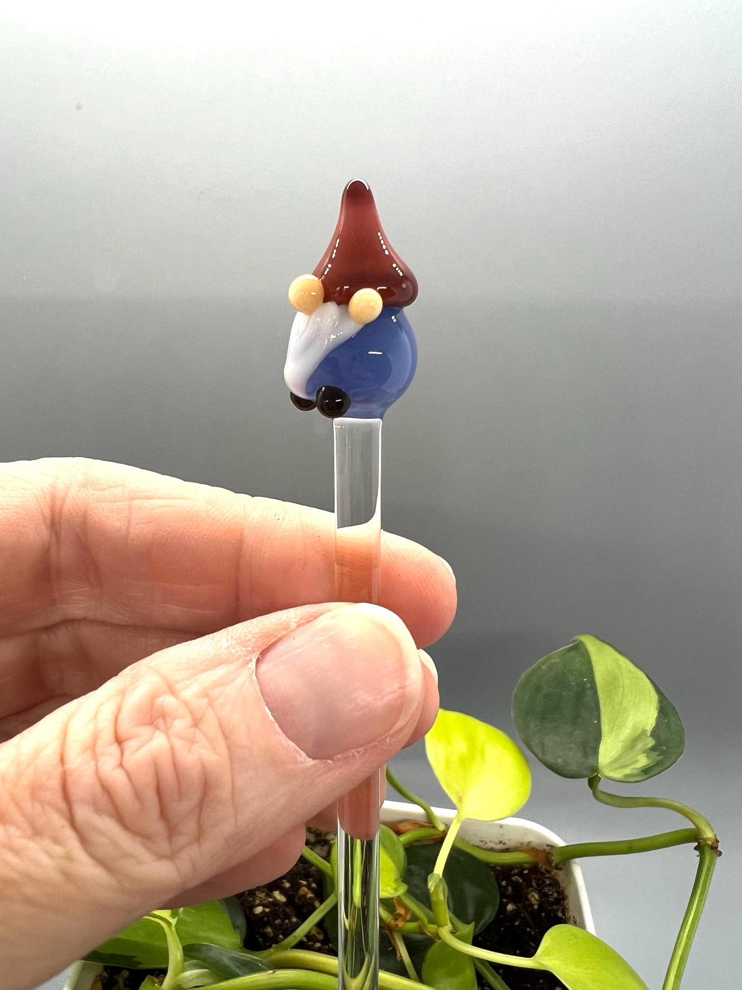 Blue Gnome Glass Plant Stake