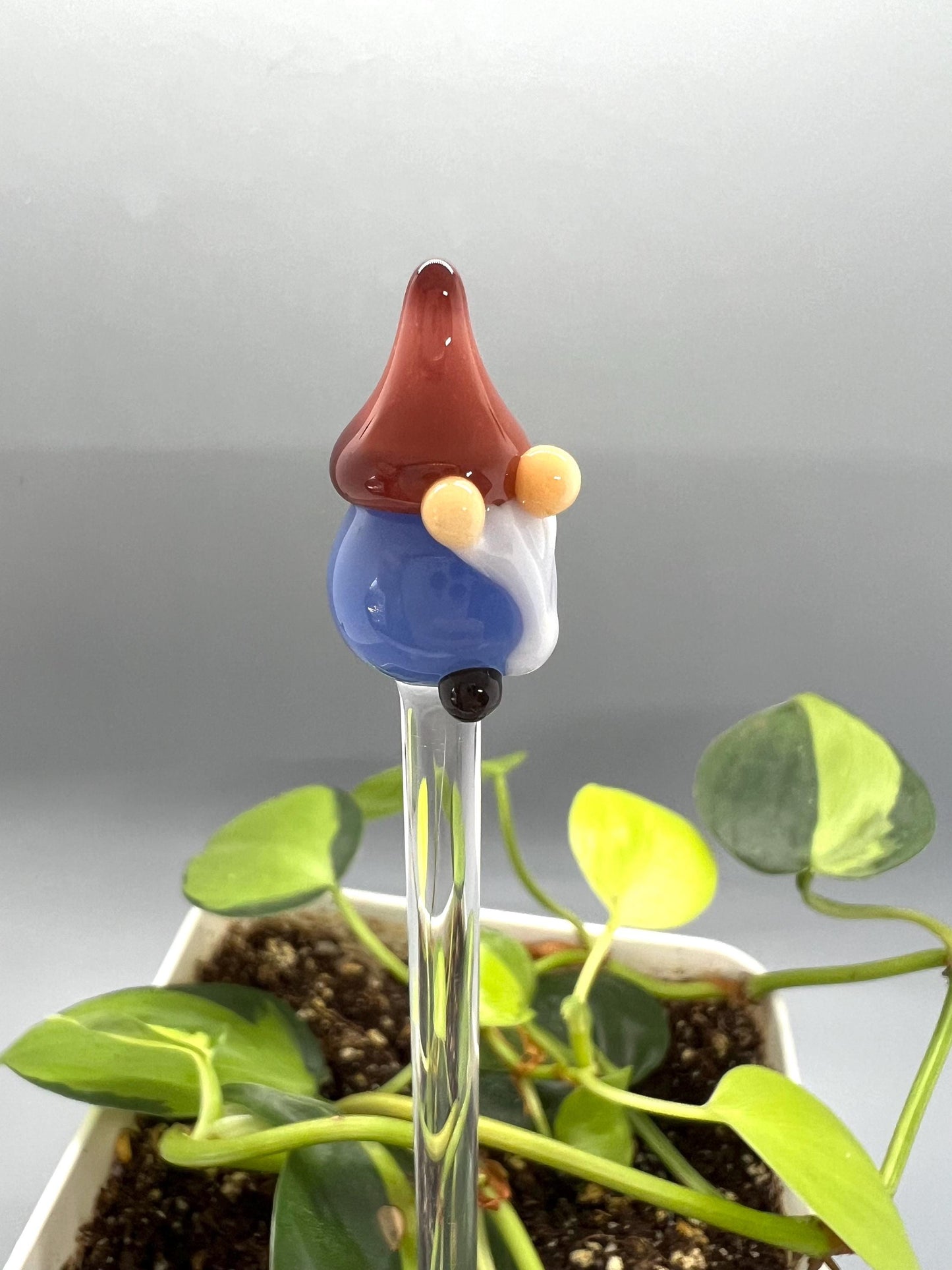 Blue Gnome Glass Plant Stake