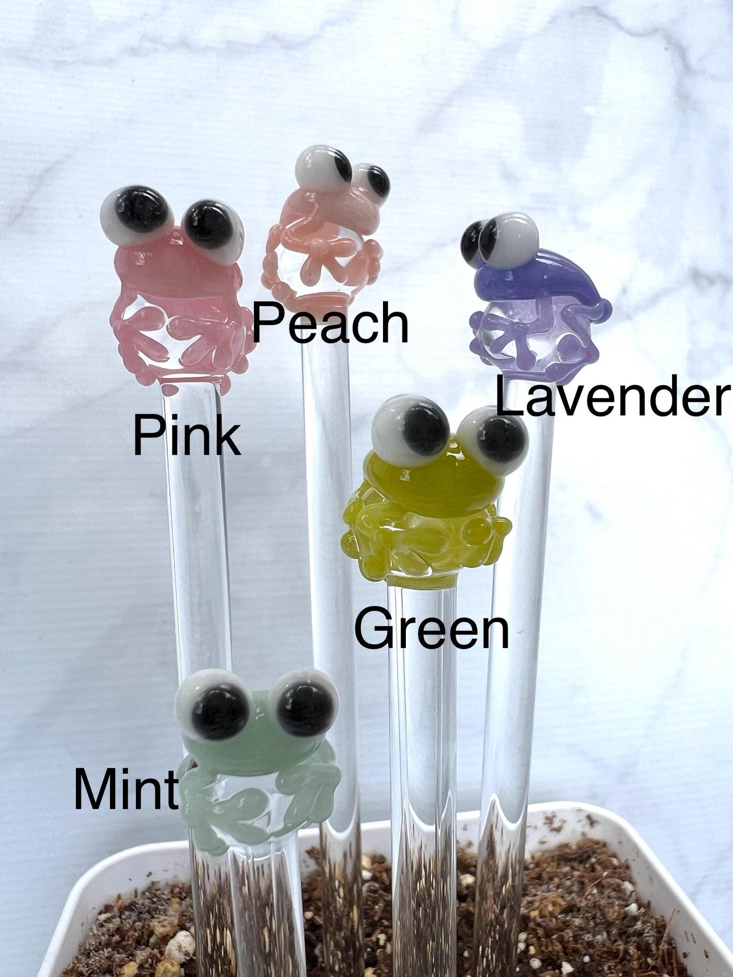 Pastel Frog Glass Plant Stake
