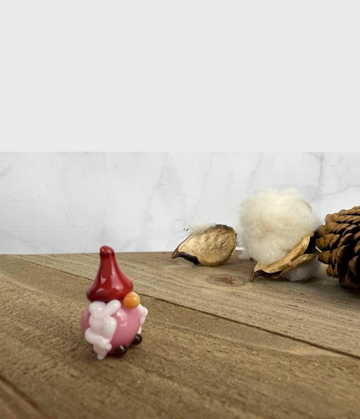 Tiny Glass Girl Pink Gnome Figurine