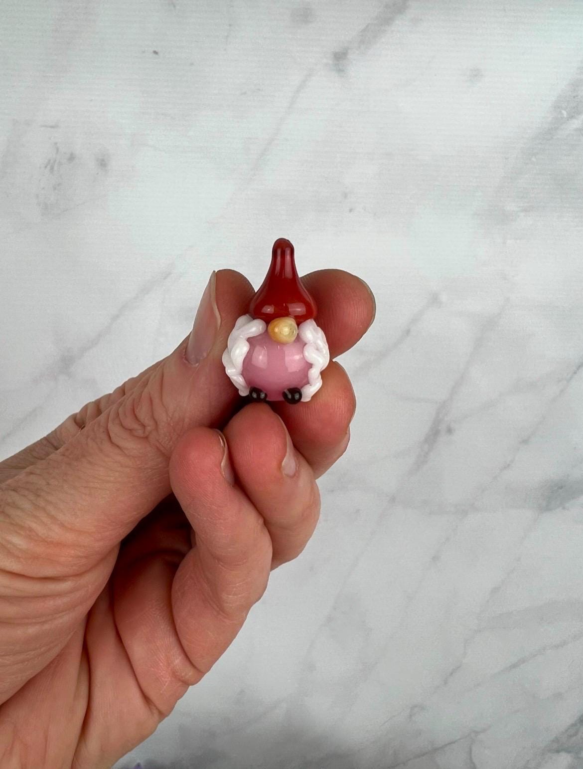 Tiny Glass Girl Pink Gnome Figurine