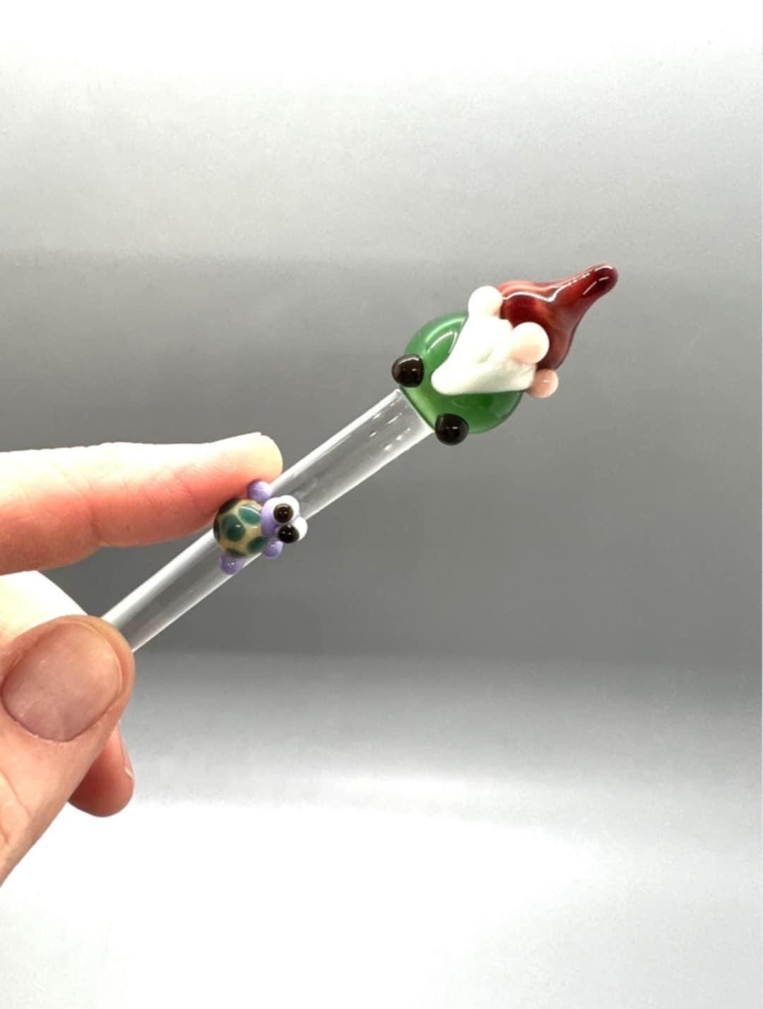 Garden Gnome and Turtle Glass Plant Stake