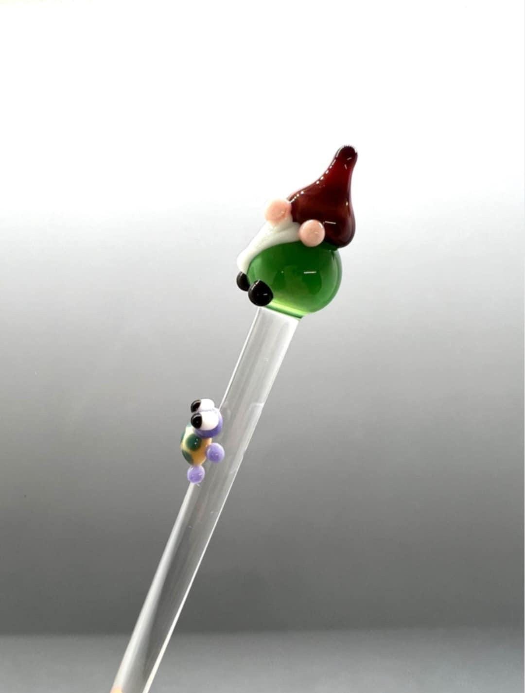 Garden Gnome and Turtle Glass Plant Stake