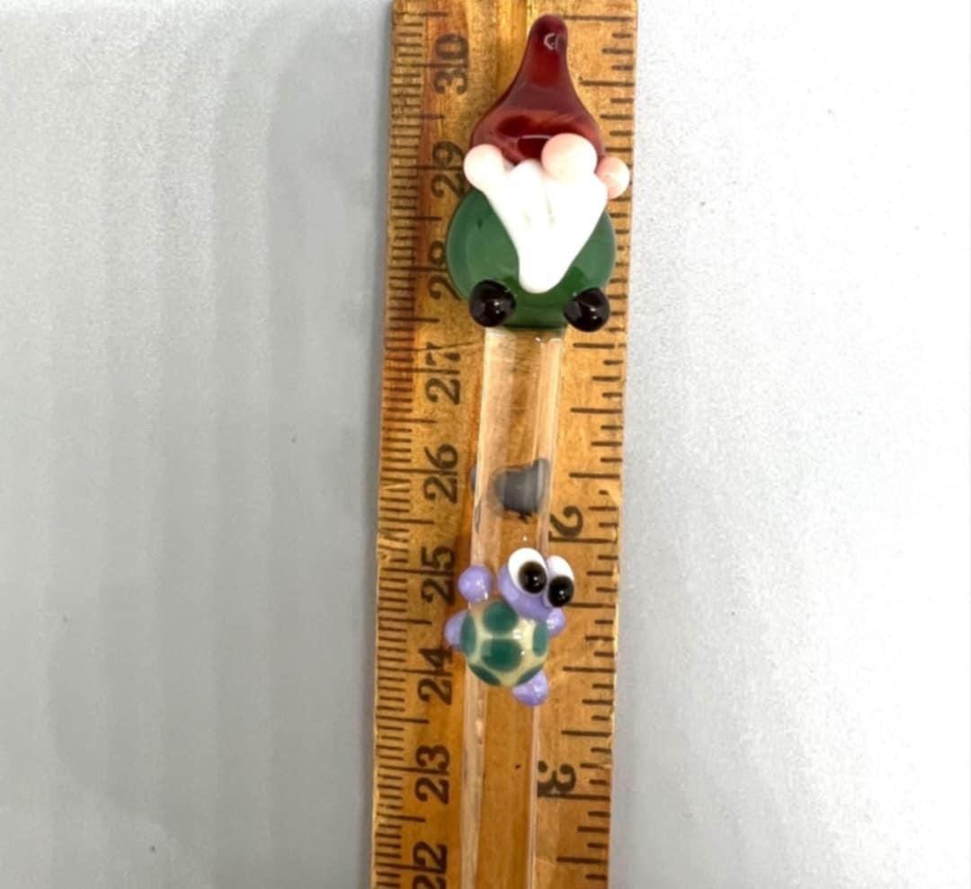 Garden Gnome and Turtle Glass Plant Stake