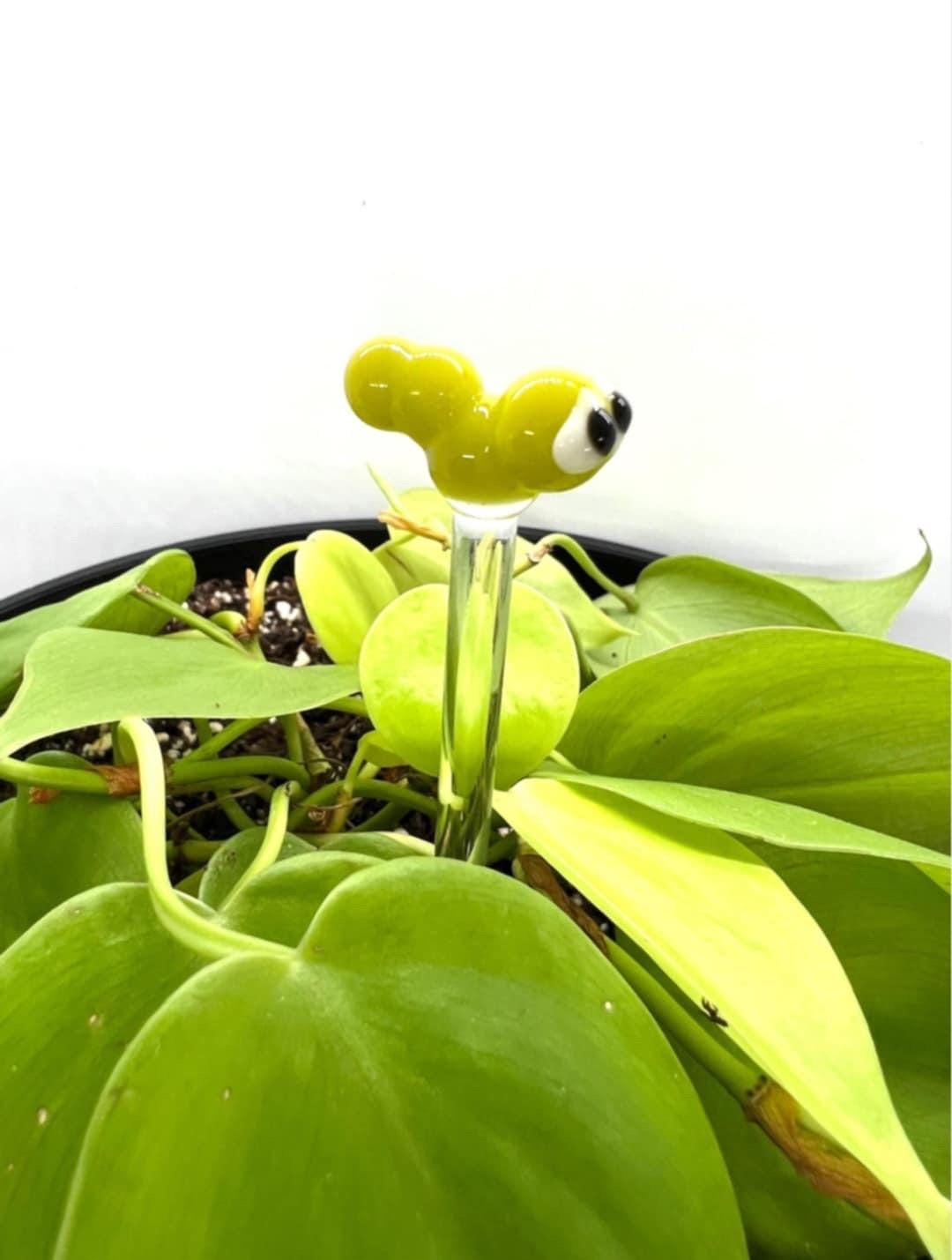 Green Caterpillar Glass Plant Stake- Customizable Length- Free Gift Wrap