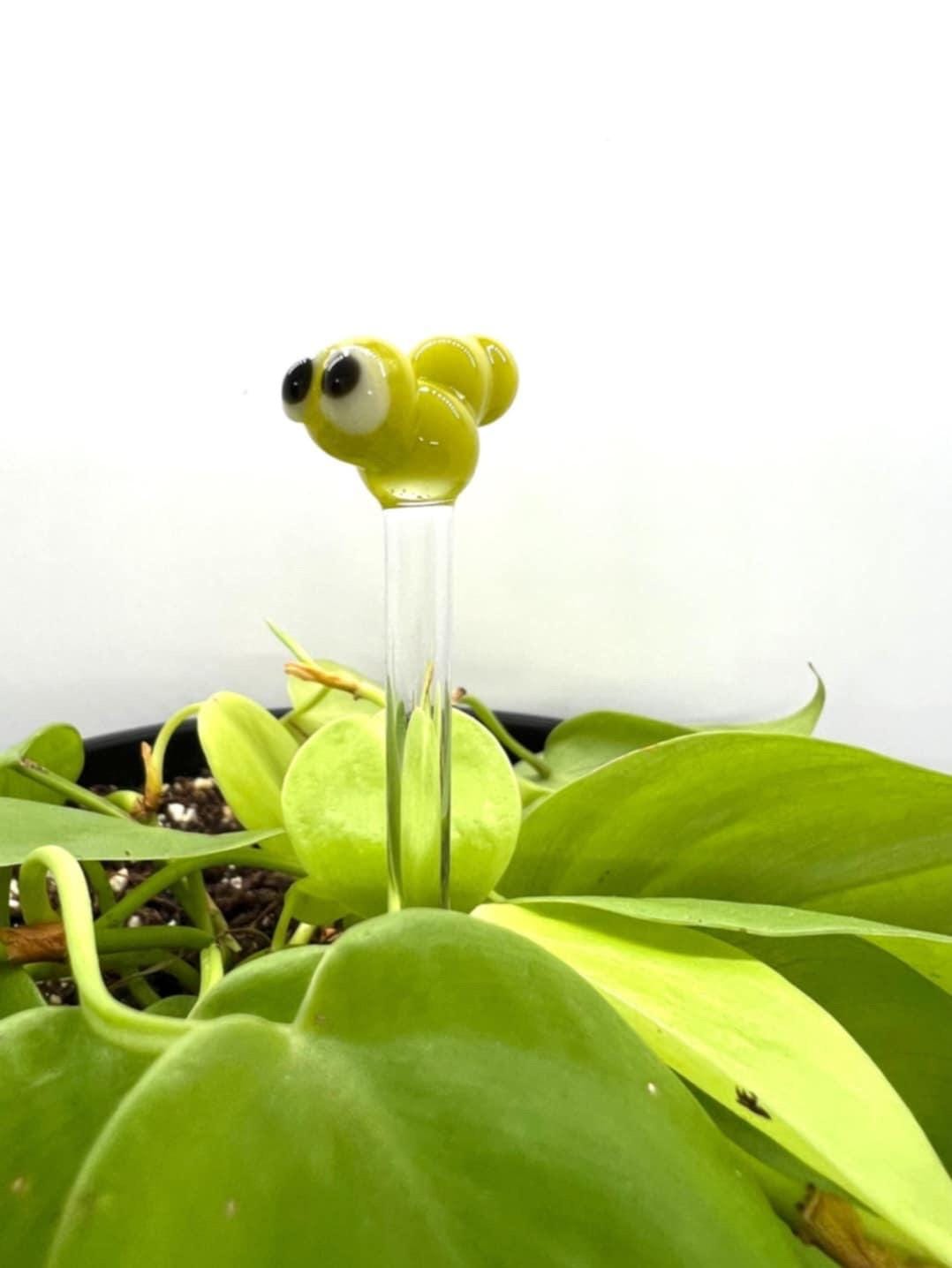 Green Caterpillar Glass Plant Stake- Customizable Length- Free Gift Wrap