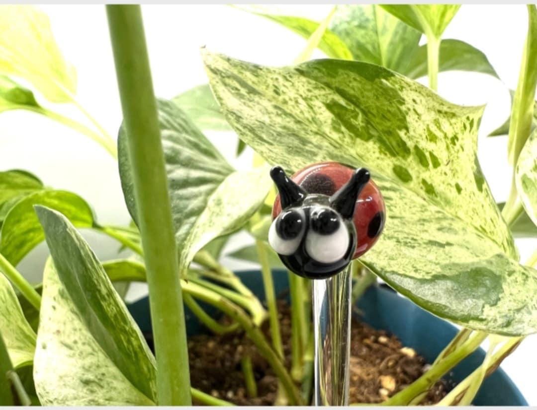 Ladybug Glass Plant Stake
