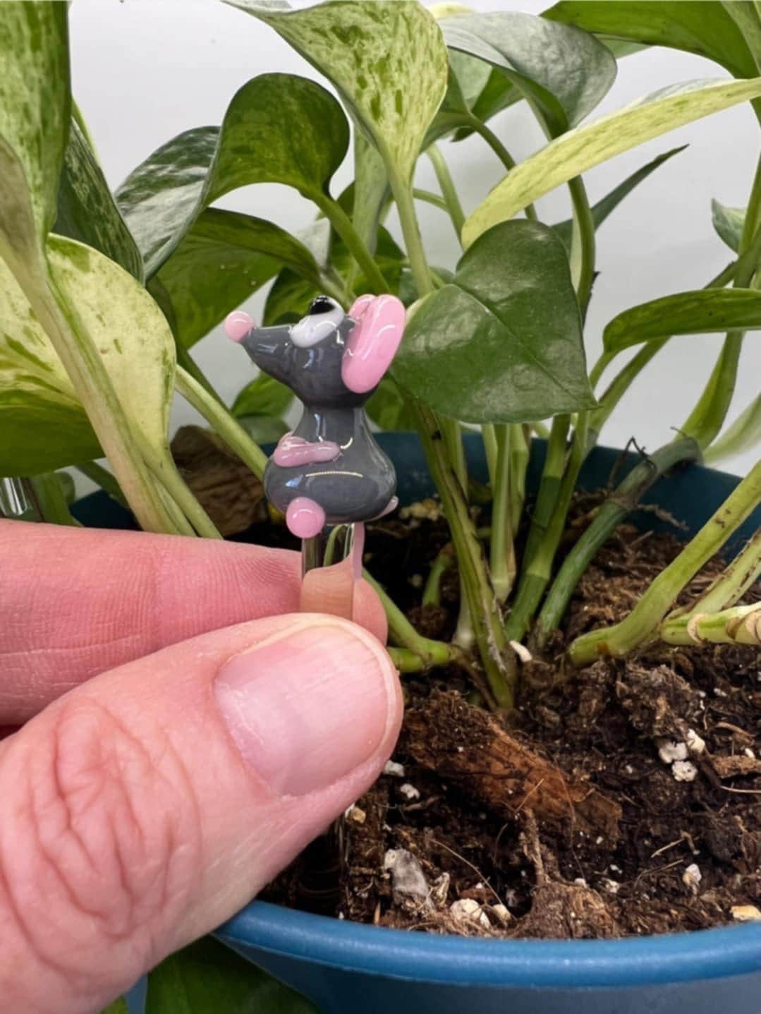 Gray Mouse Glass Plant Stake