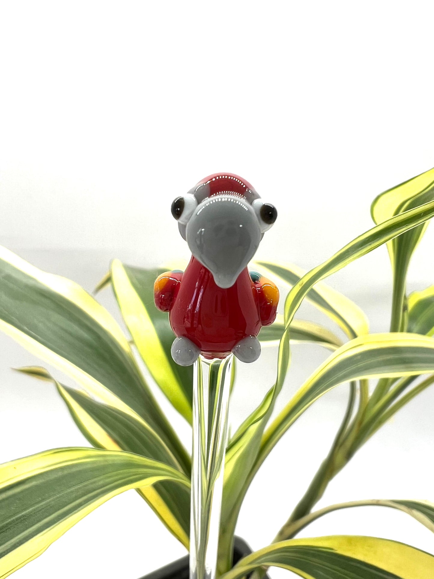 Red Parrot Glass Plant Stake