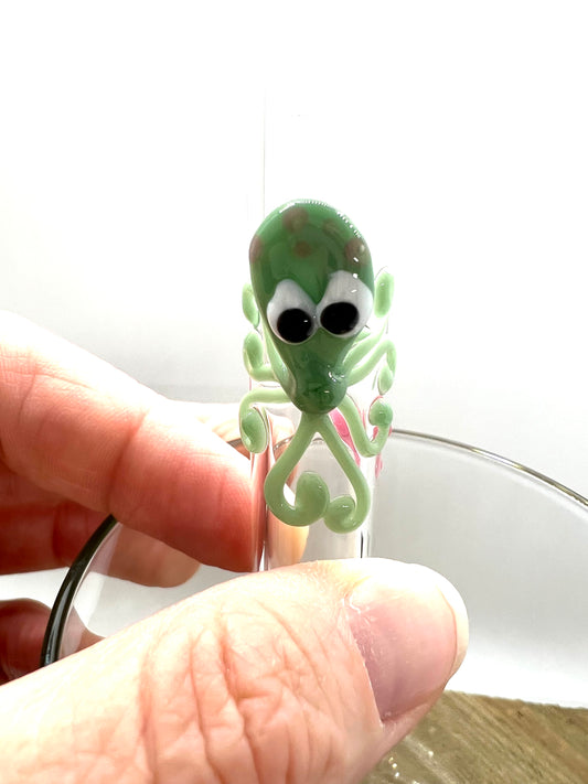 Sage and Pink Octopus Boba Glass Straw