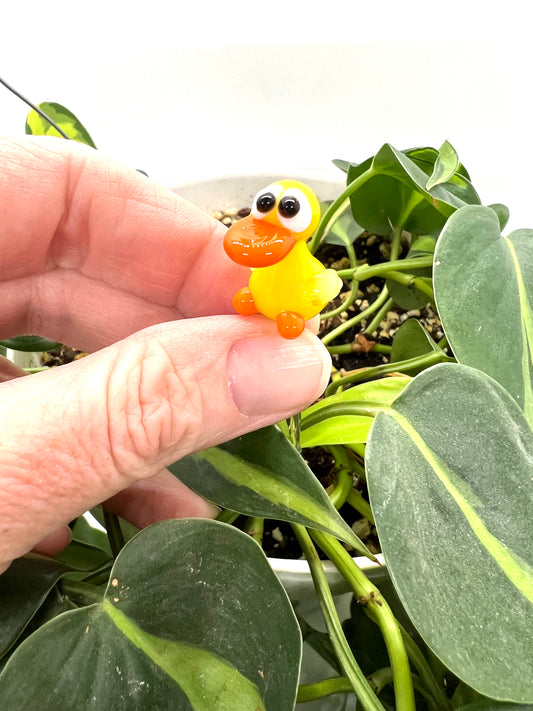 Bright Yellow Duck Glass Plant Stake