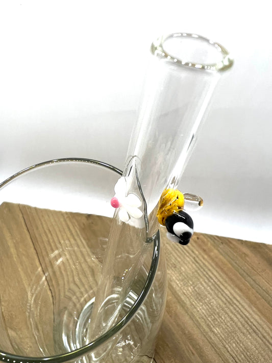 Honey Bee and Daisy Boba Glass Straw