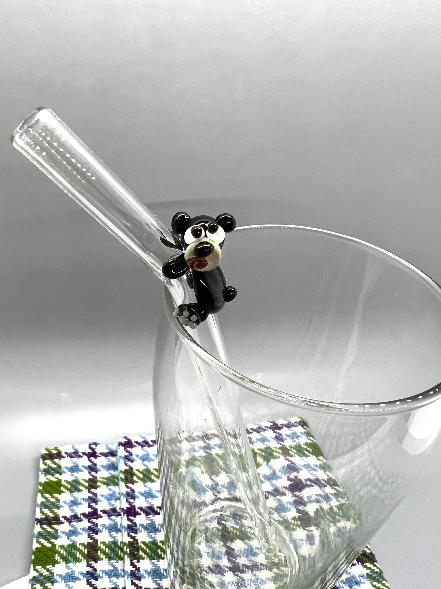 Black Bear Glass Drinking Straw