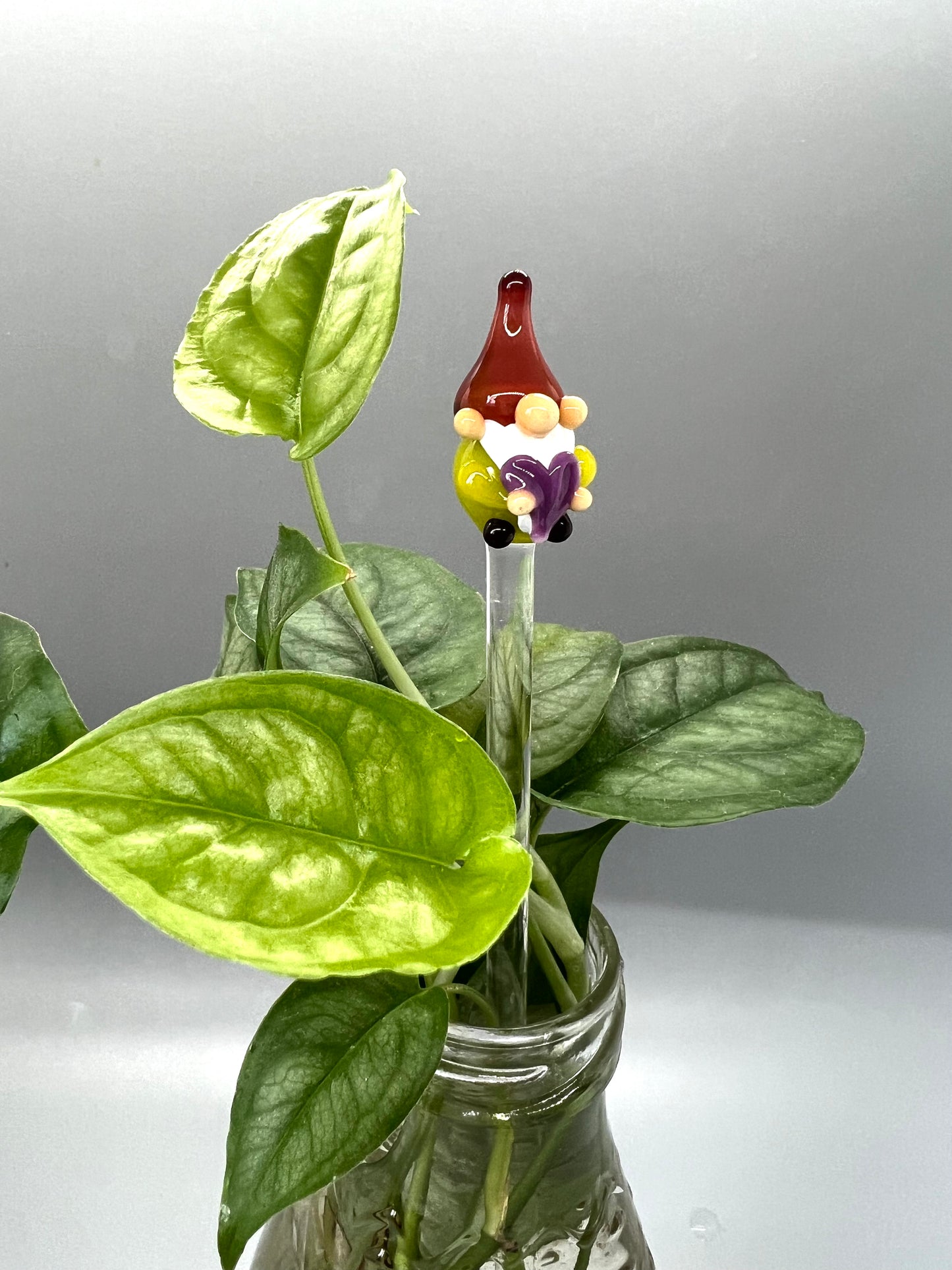 Valentines Beight Green Gnome Glass Plant Stake