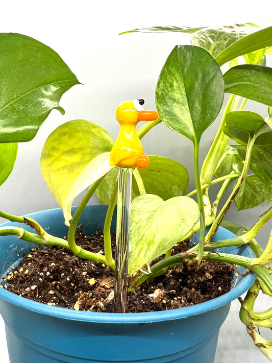 Yellow Duck Glass Plant Stake