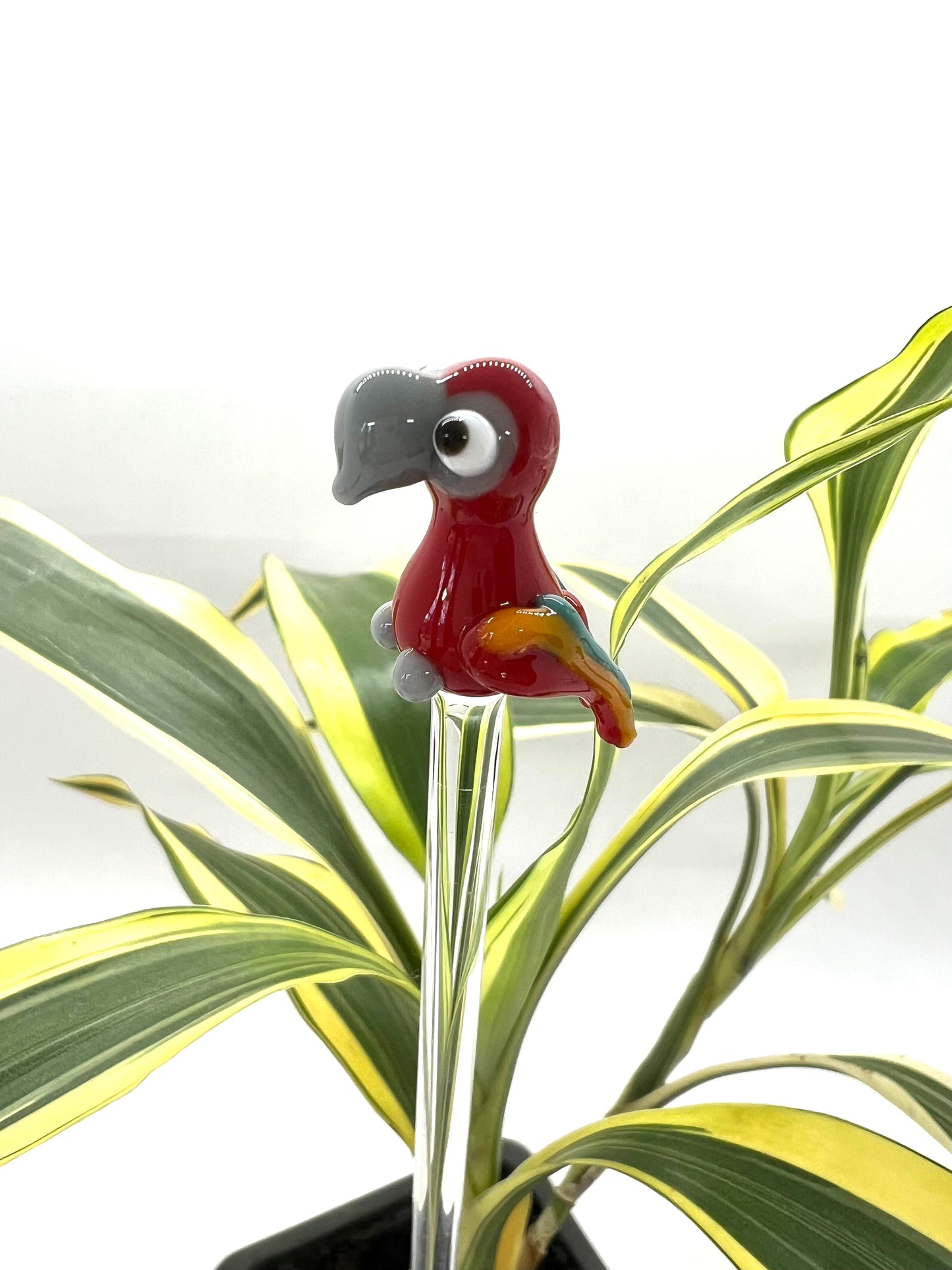 Red Parrot Glass Plant Stake