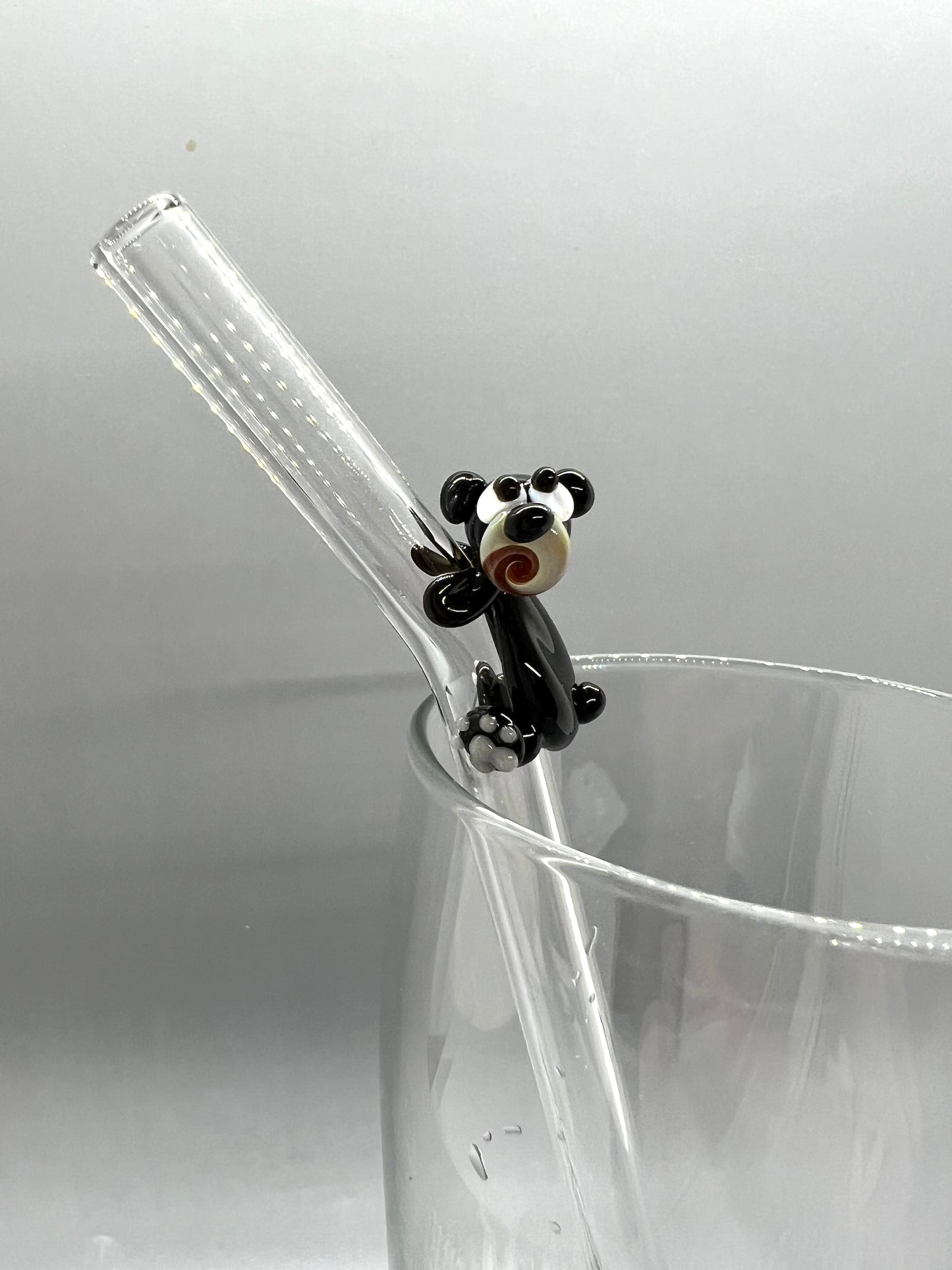 Black Bear Glass Drinking Straw
