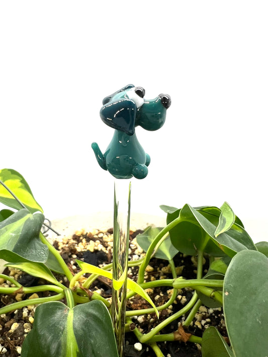 Aqua Teal Dog Glass Plant Stake