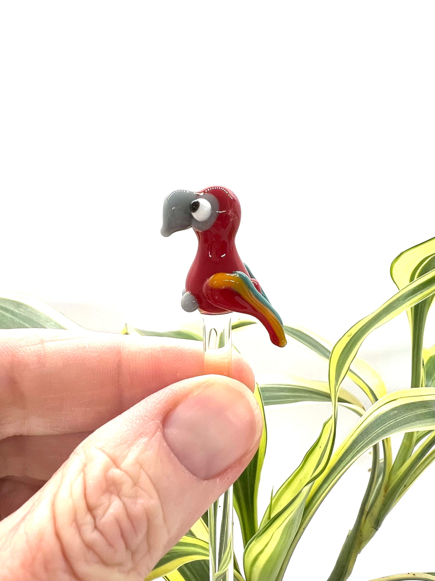 Red Parrot Glass Plant Stake