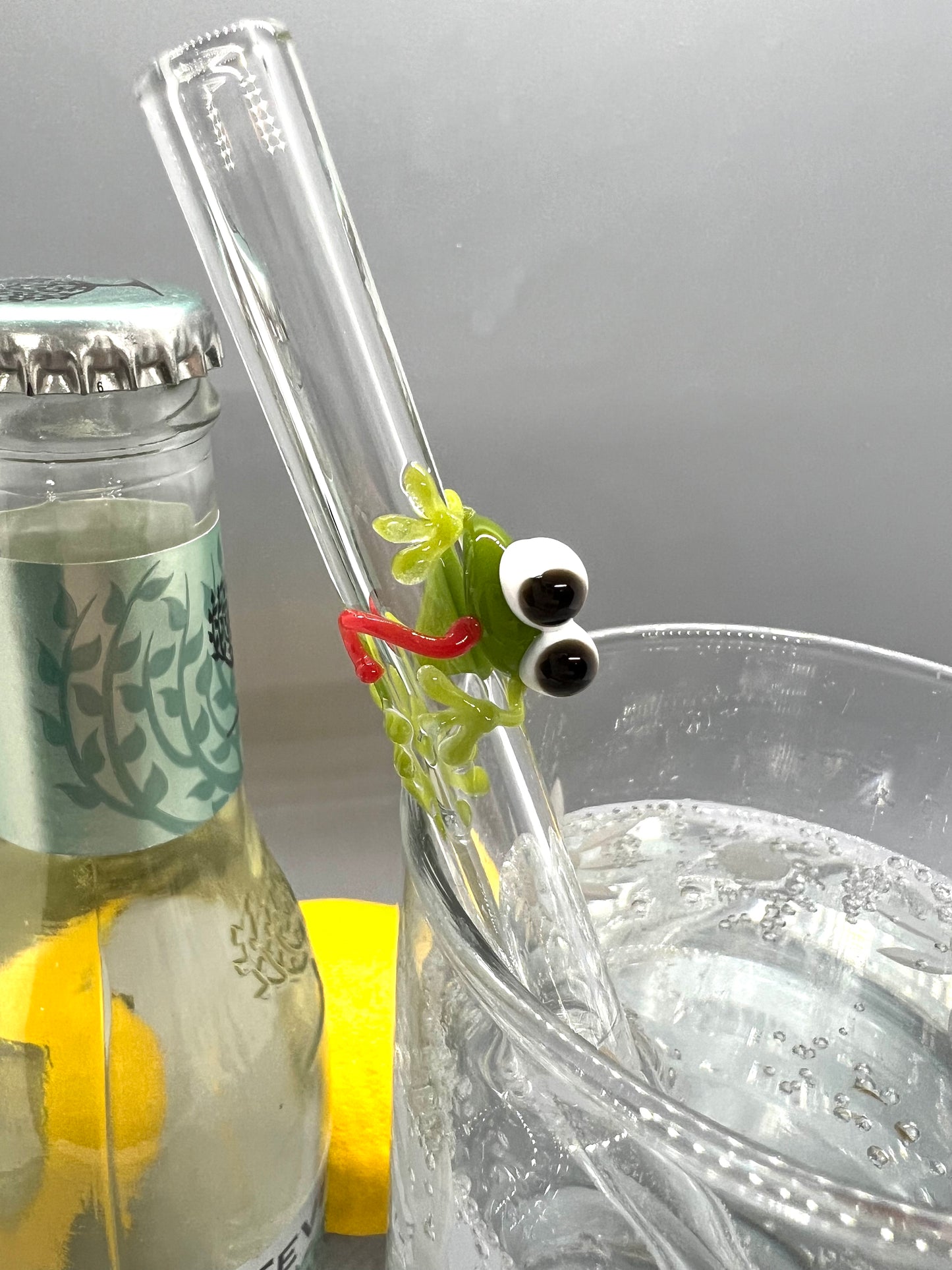 Green Frog with Tongue Out Straw