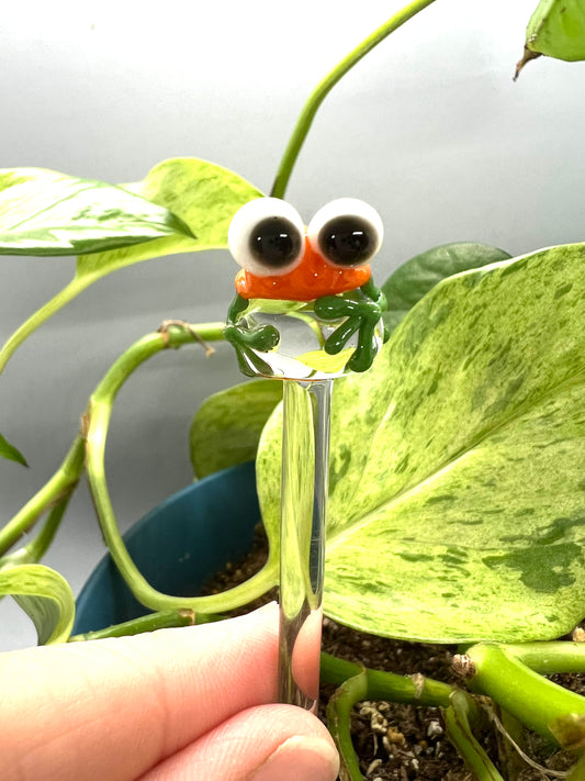 Pumpkin Frog Glass Plant Stake