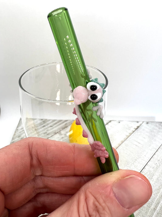 Pink Dragon on a Straight Green Straw- 9 inches long