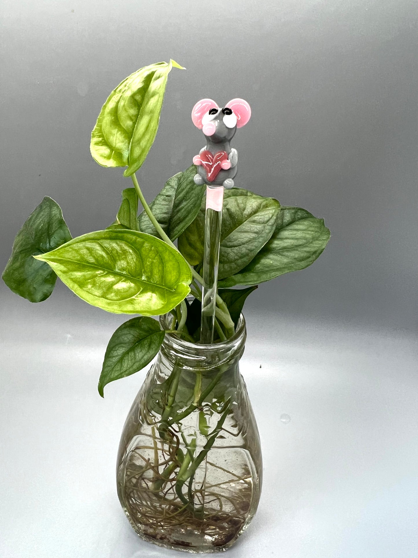 Valentines Mouse Glass Plant Stake