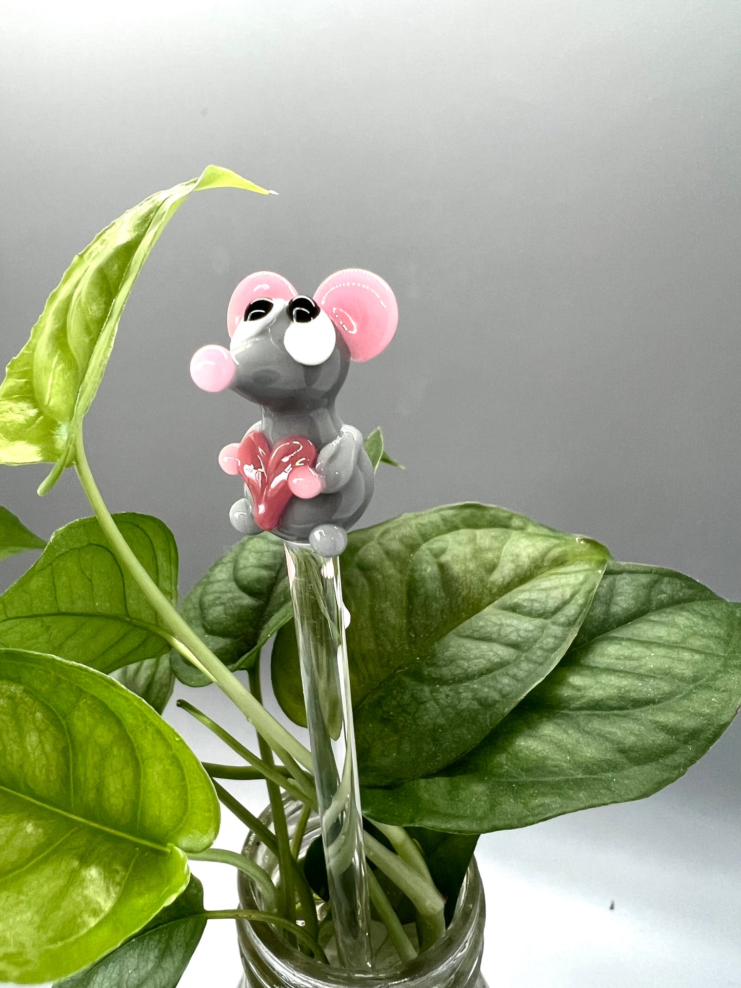 Valentines Mouse Glass Plant Stake