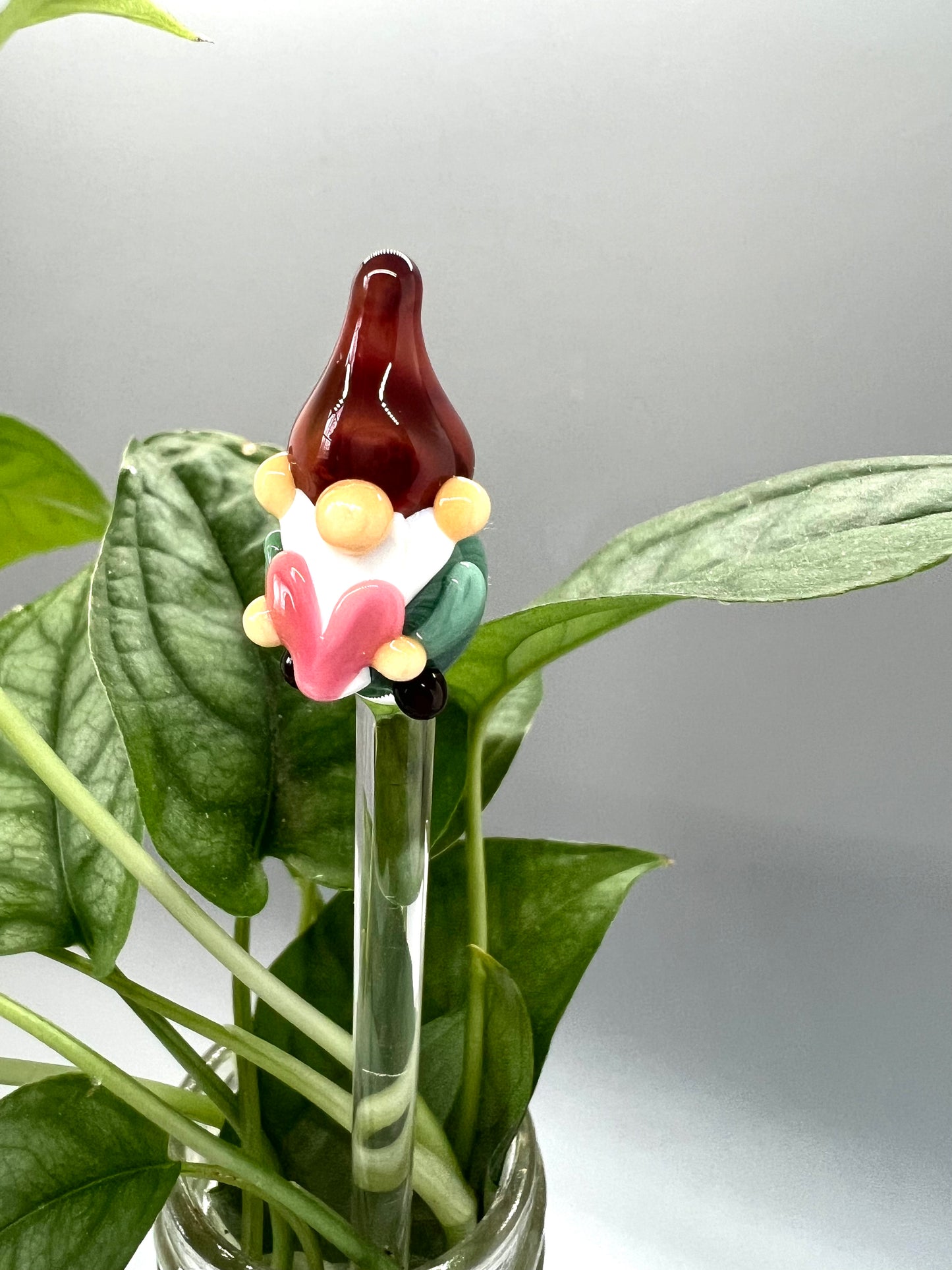 Valentines Forest Green Gnome Glass Plant Stake