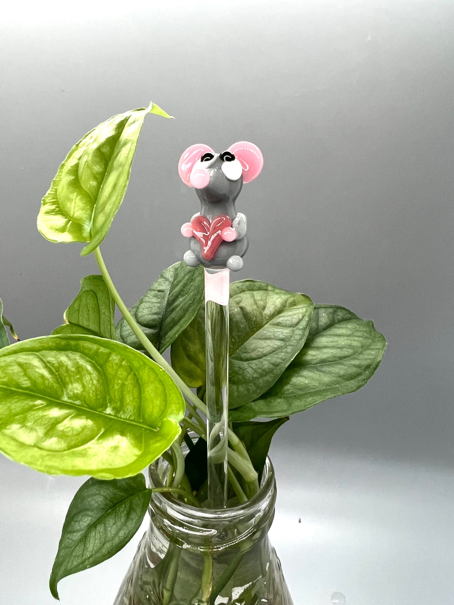 Valentines Mouse Glass Plant Stake