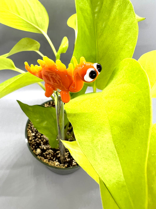 Orange Dinosaur Glass Plant Stake