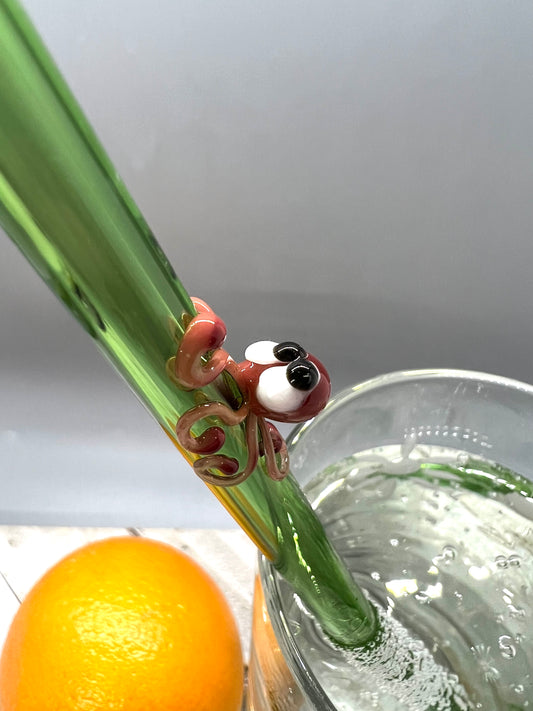 Red Octopus on a Straight Green Straw