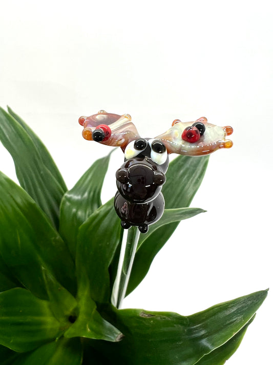 Moose with Ladybugs Glass Plant Stake