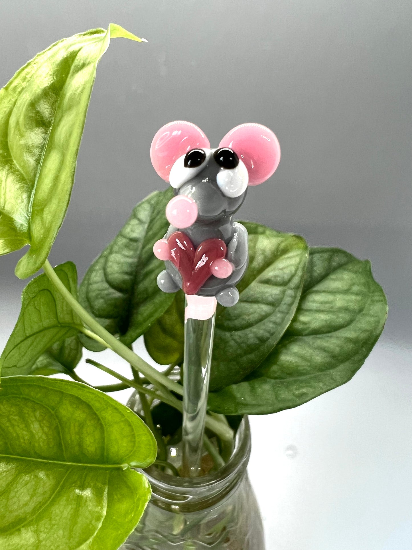 Valentines Mouse Glass Plant Stake