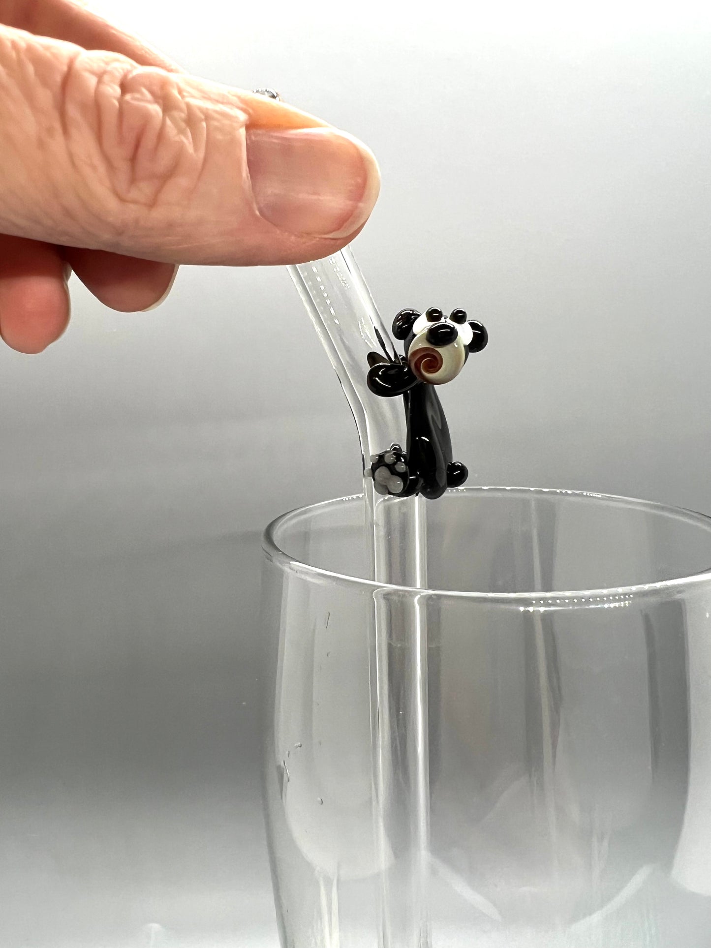 Black Bear Glass Drinking Straw