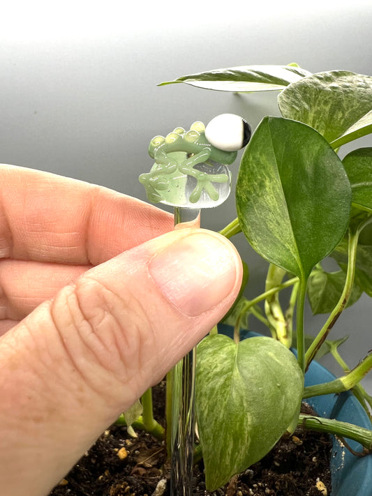 Sage Green Frog Glass Plant Stake