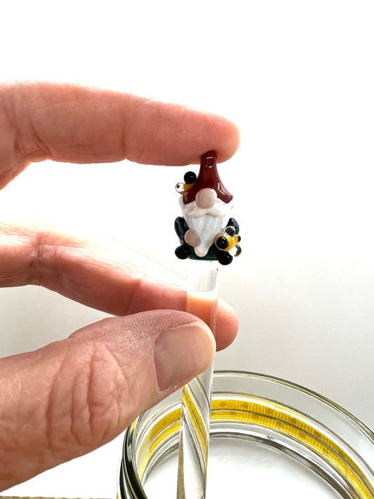 Gnome Bee Keeper with Tiny Bees Honey Drizzle Wand- Dark Teal