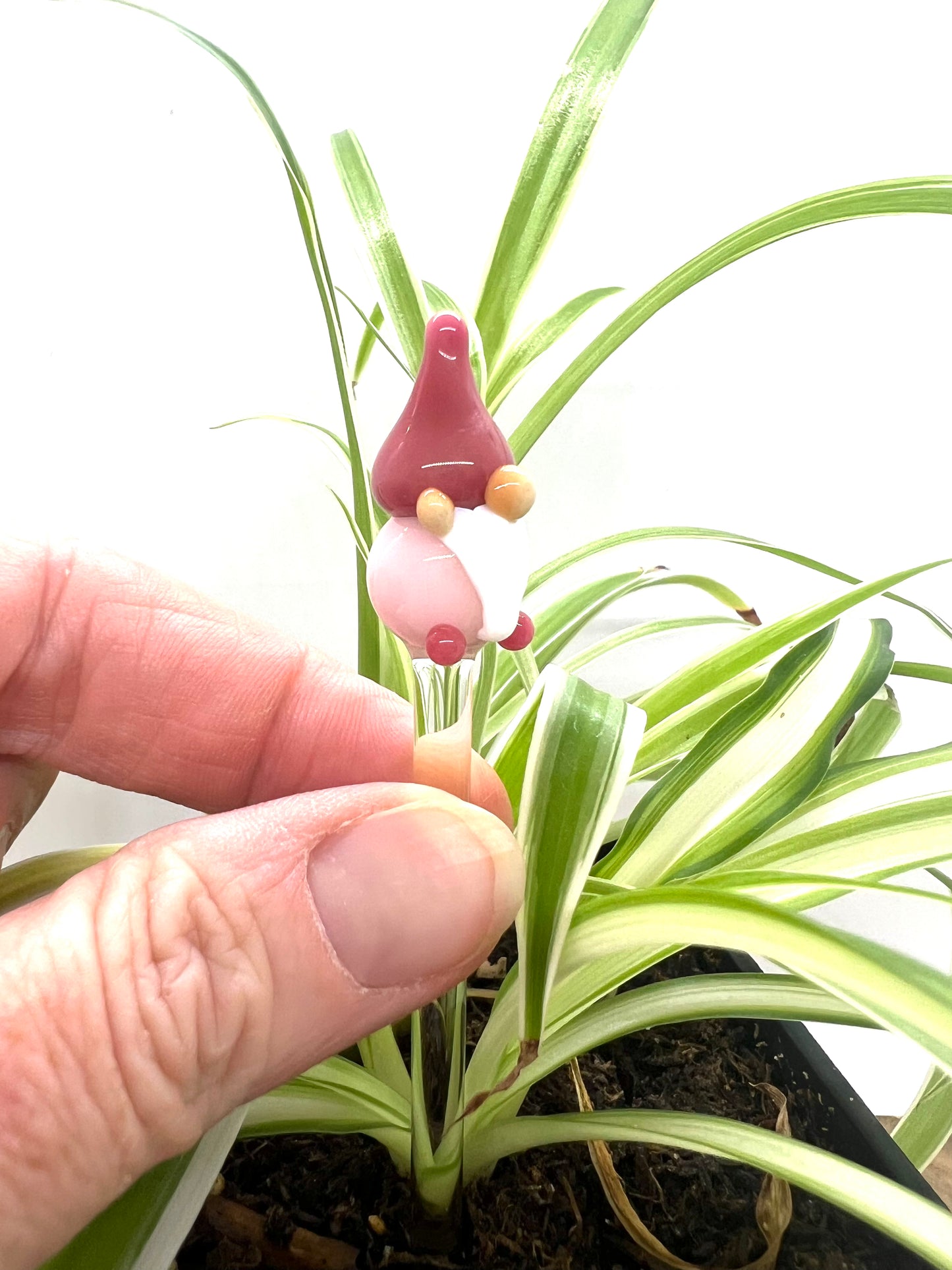 Pink Gnome with Pink Hat Glass Plant Stake