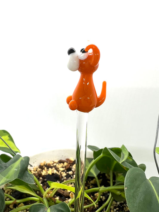 Orange and White Dog Glass Plant Stake