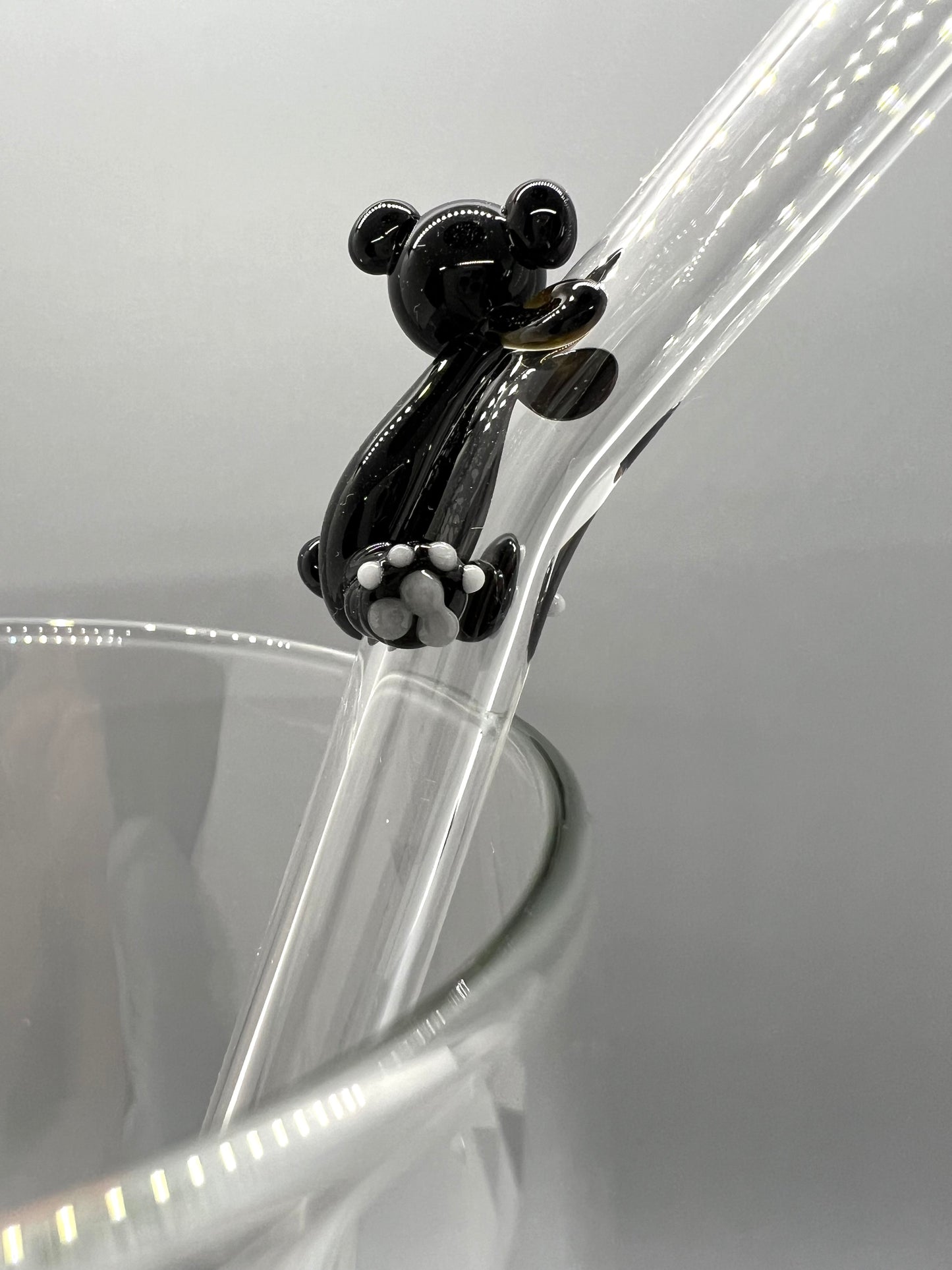 Black Bear Glass Drinking Straw