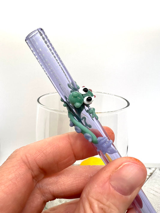 Teal Dragon on a Straight Lavender Purple Straw- 10 inches long