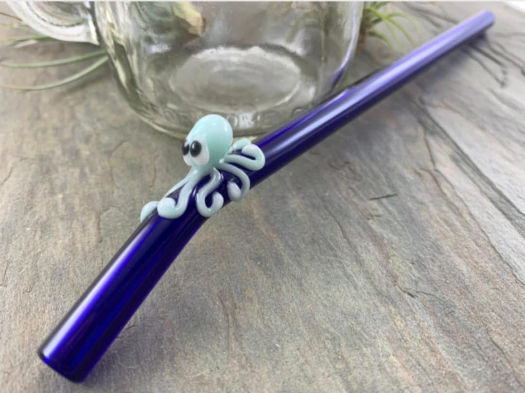 Mint Octopus on a Bent Blue Straw