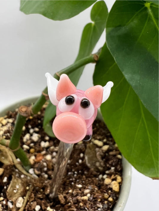 Flying Pink Pig Glass Plant Stake