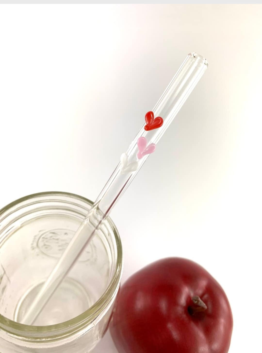 Valentines Sweet Hearts on Bent Clear Glass Straw