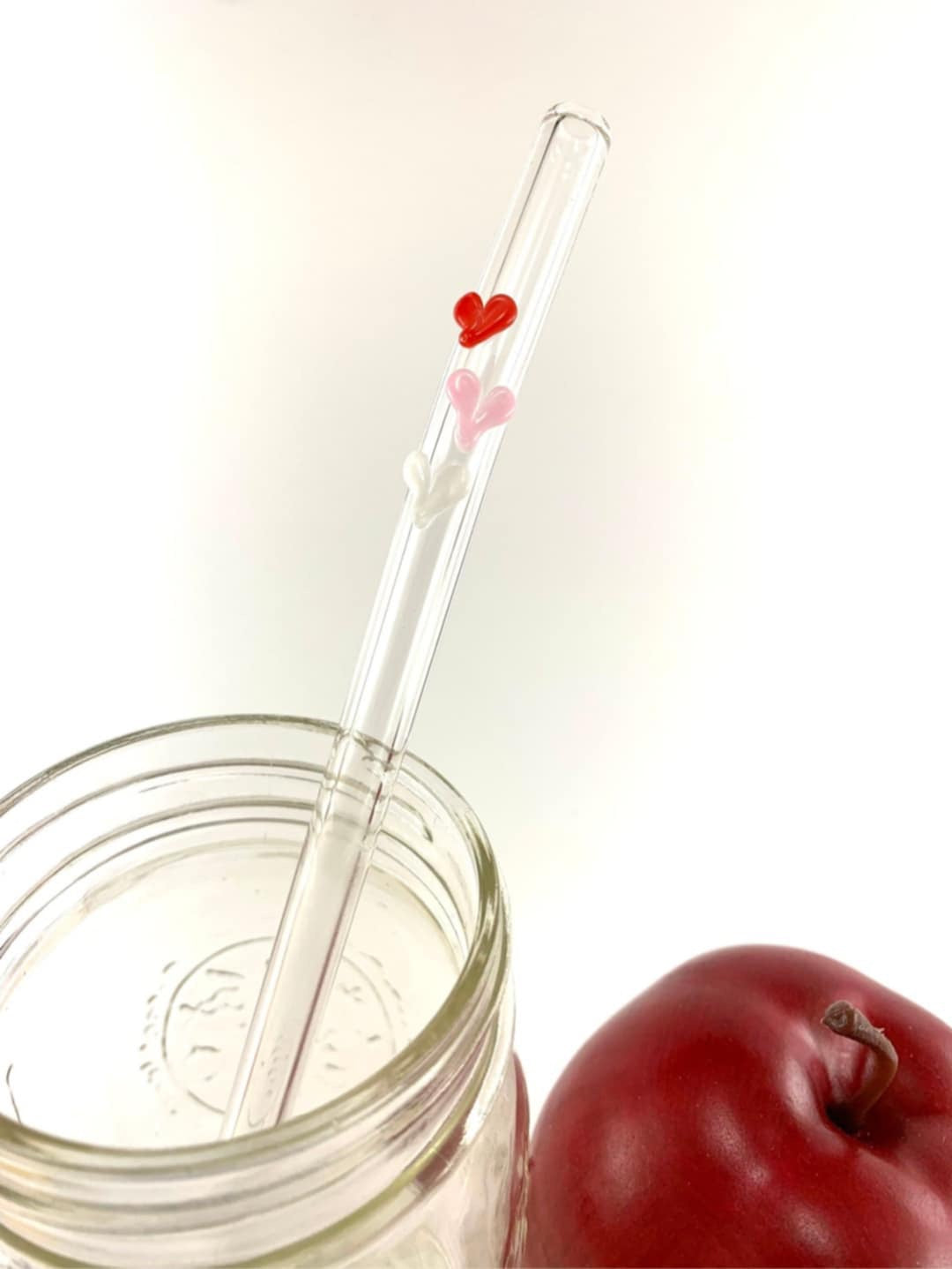 Valentines Sweet Hearts on Bent Clear Glass Straw