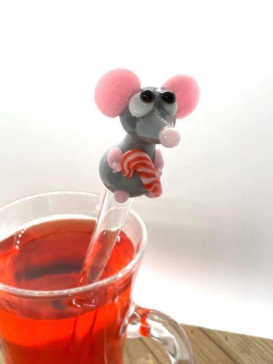 Christmas Mouse Glass Stir Stick